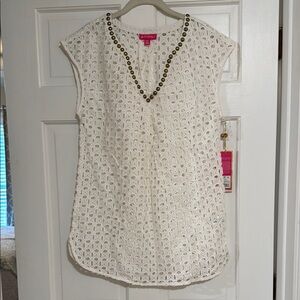 Lilly Pulitzer White Eyelet Tunic with Gold Details